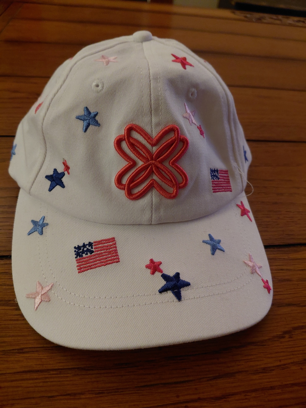 Lilly Pulitzer White Cap with Red Floral Logo and Pink & Blue Star Embroidery